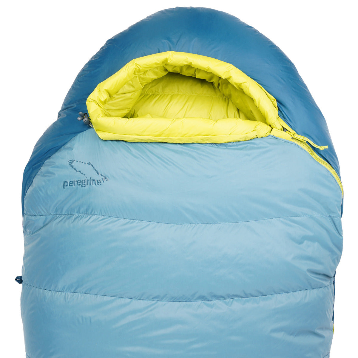 Close-up of the Peregrine Anatum sleeping bag's hood and interior baffles