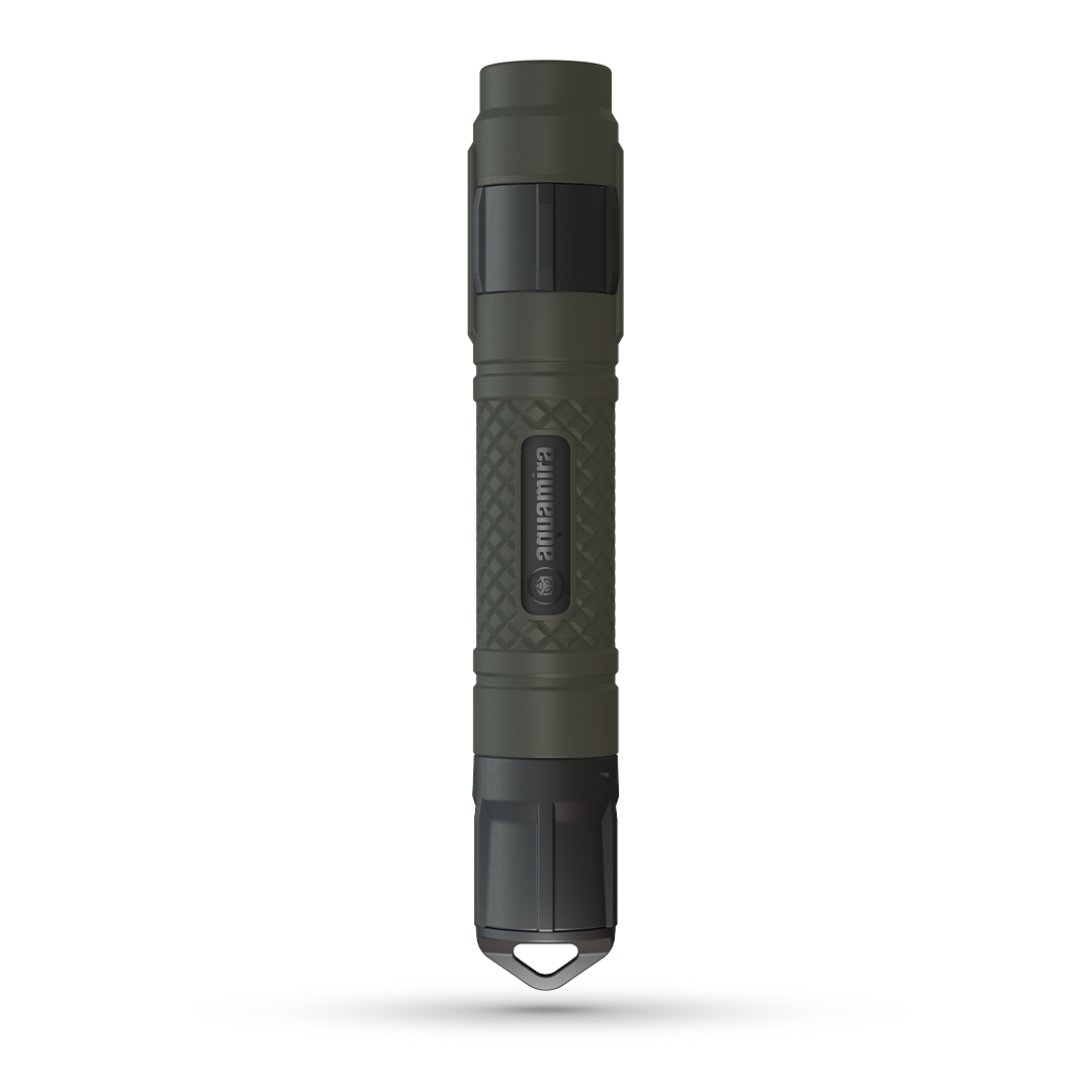 Aquamira Survival Straw water filter in olive drab green, full product view