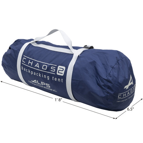 ALPS Chaos 2 carry bag with a packed-size diagram