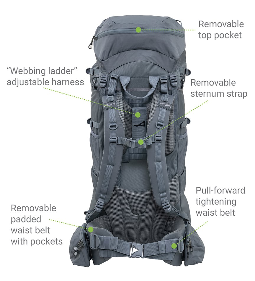 ALPS Mountaineering Caldera 75 Backpack - Gray - official manufacturer image 11