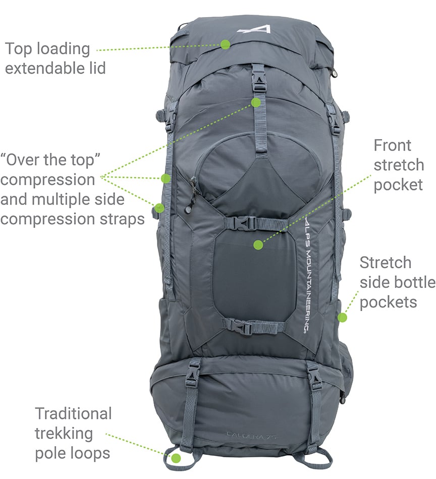 ALPS Mountaineering Caldera 75 Backpack - Gray - official manufacturer image 10