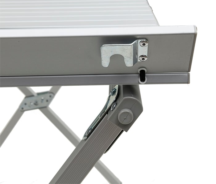 Close-up of the tabletop fastening bracket on an ALPS Regular Dining Table