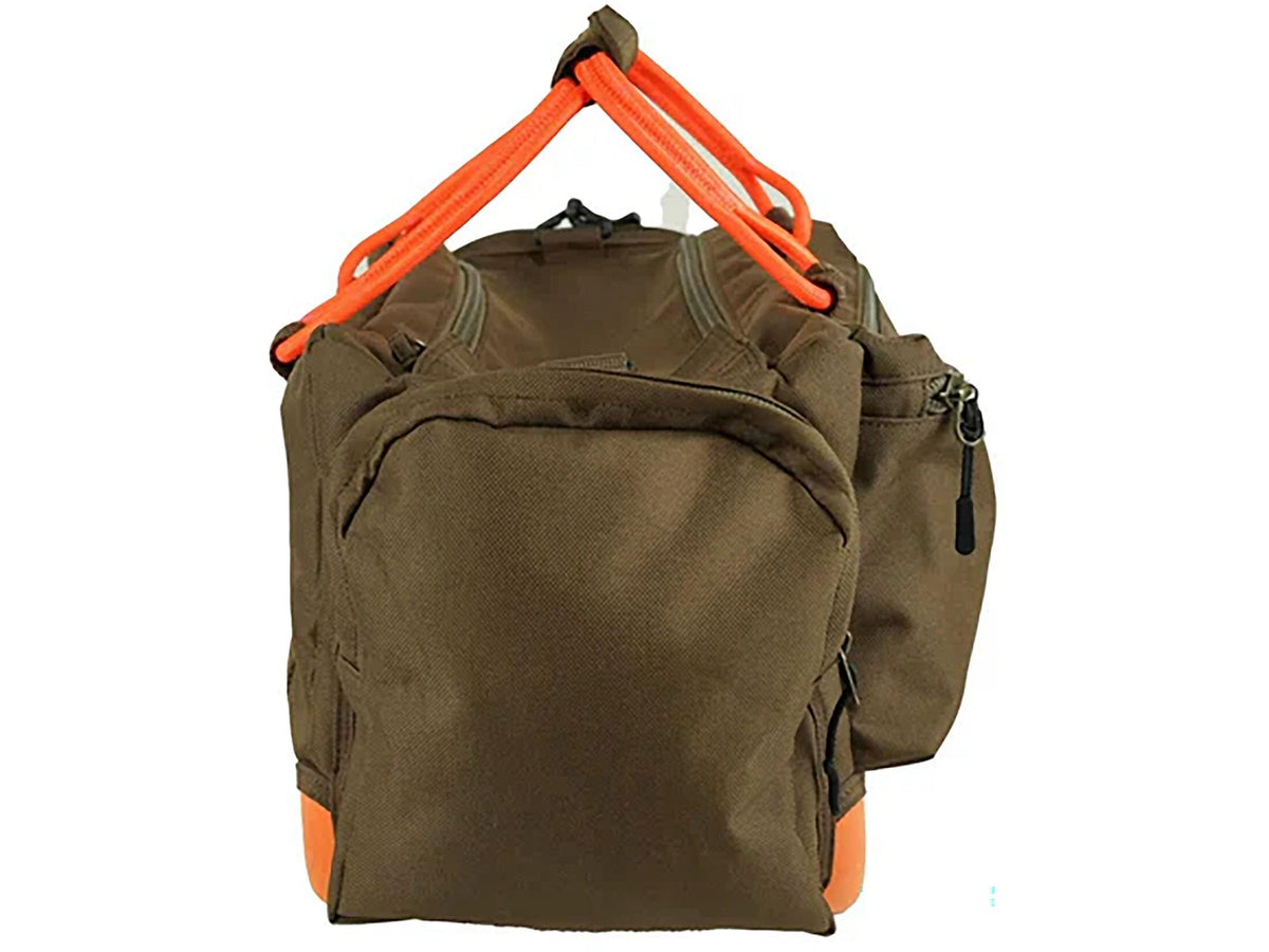 Mud River Deluxe Dog Handler Bag, end view with orange handles