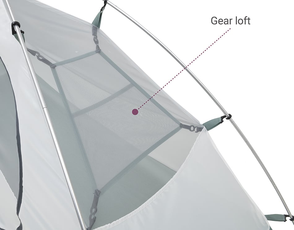 ALPS Felis interior gear loft shown beneath the pole frame