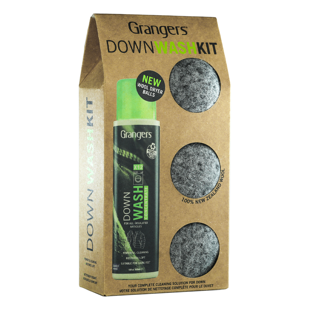 Grangers Down Wash Kit – 300 ml with Dryer Balls - angled view