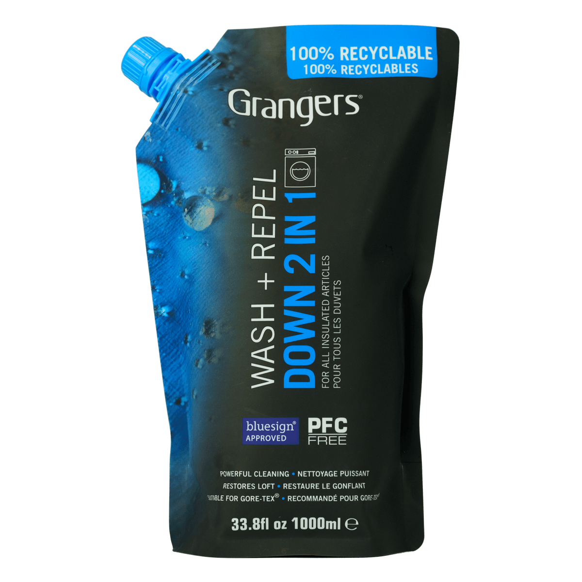 Grangers Wash + Repel Down 2 in 1, front of the 1 liter refill pouch
