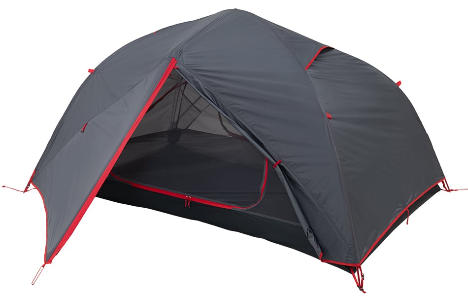 ALPS Helix 2 tent with its rainfly vestibule rolled open
