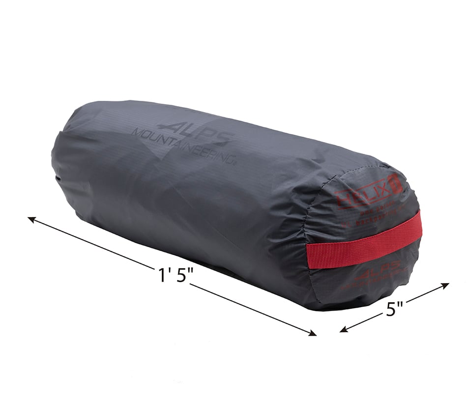 ALPS Helix 1 carry sack with a packed-size diagram