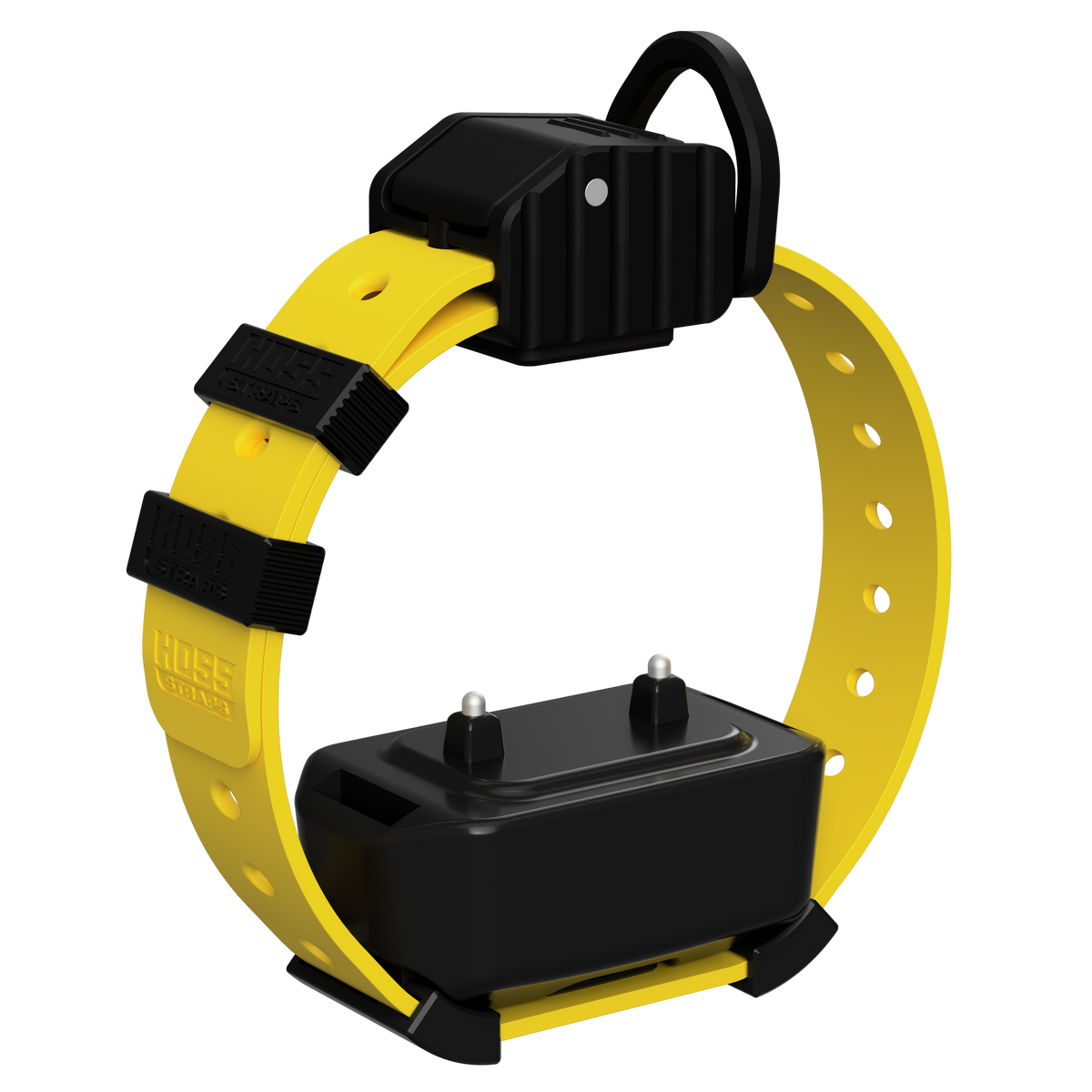 Hoss Straps Pro Series Training Collar Setup with yellow strap, black hardware and example training device