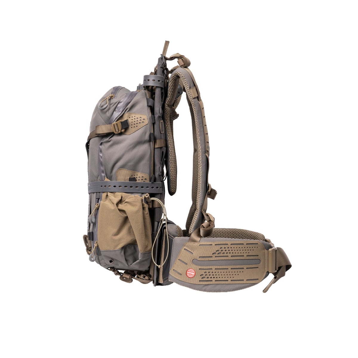 Latitude Outdoors Praxis hunting backpack, side and suspension view