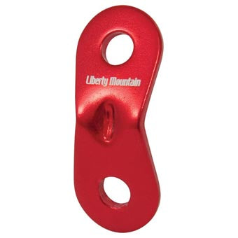 Single red Liberty Mountain aluminum guyline adjuster with two holes