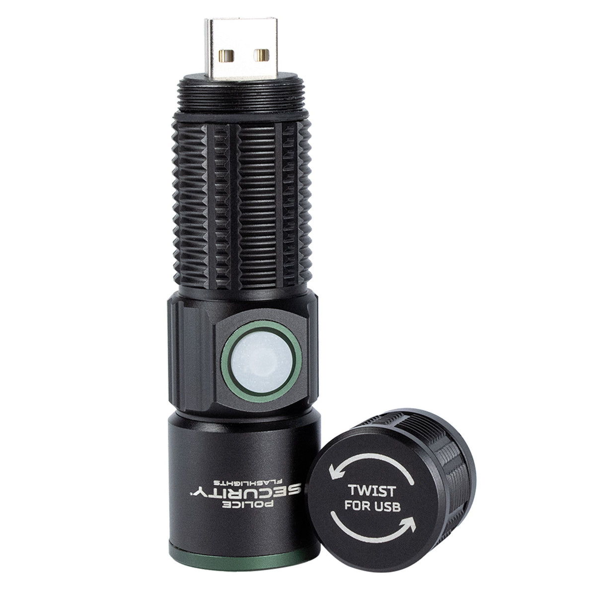 Police Security USB Car Flashlight — integrated USB-A plug