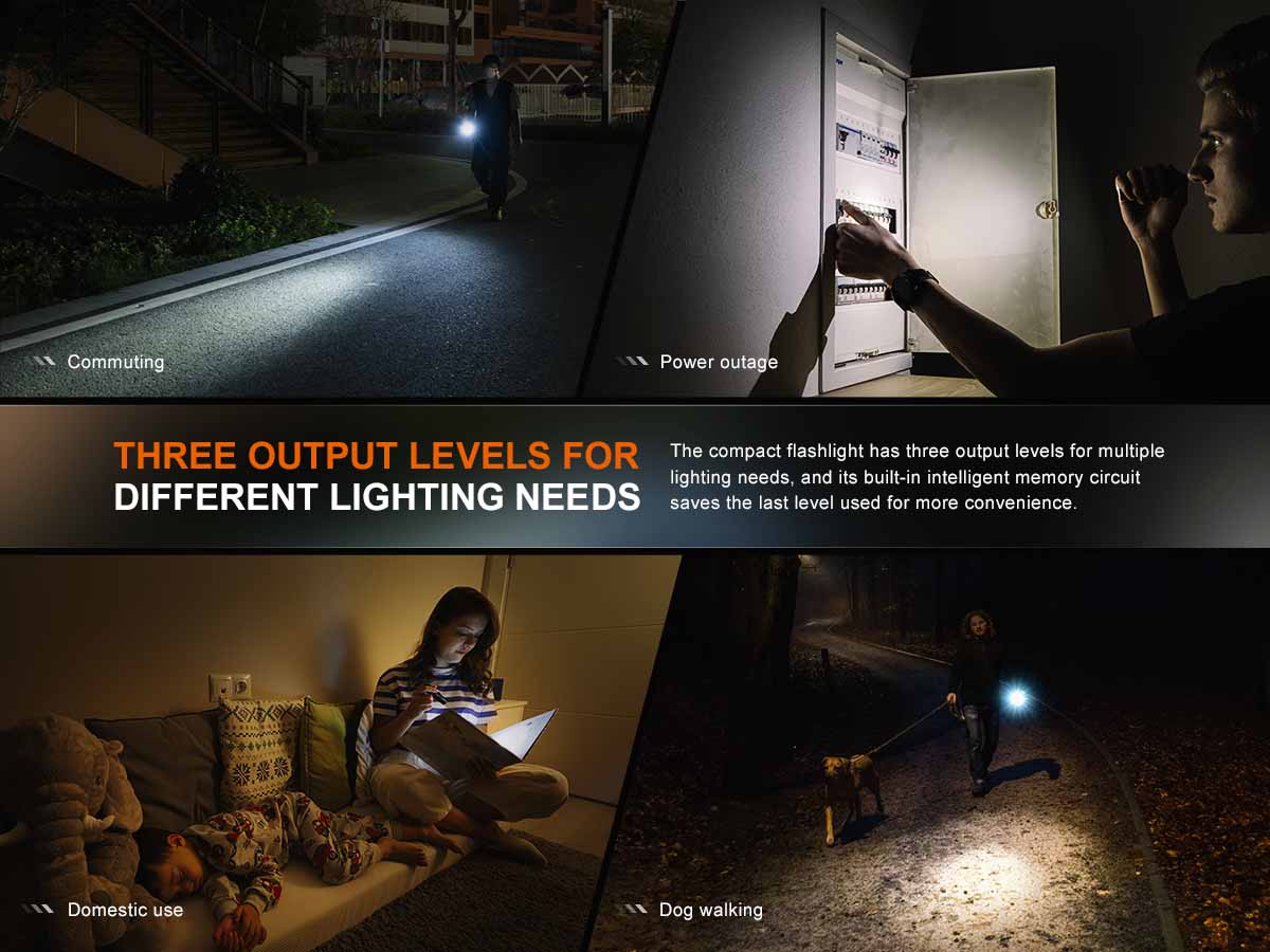Fenix E12 V3.0 — manufacturer lighting-mode examples