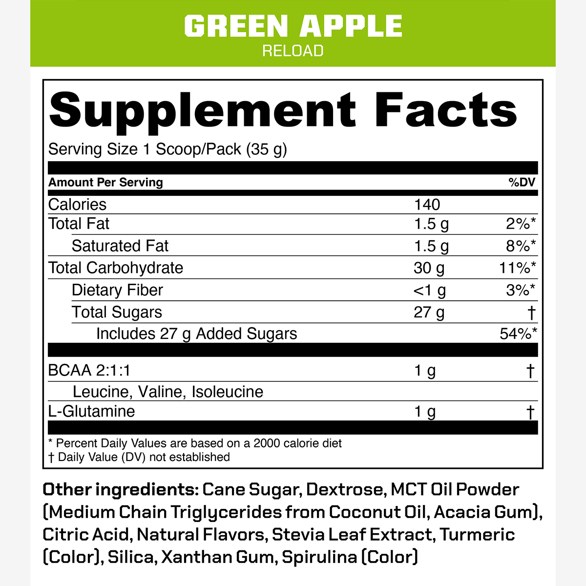 MTN OPS Reload Green Apple — supplement facts and ingredients
