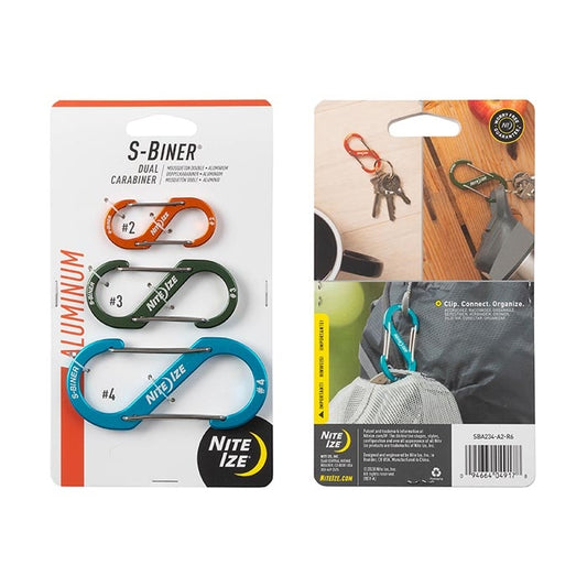 Nite Ize S-Biner Aluminum size 2, 3 and 4 assorted three-pack — packaging