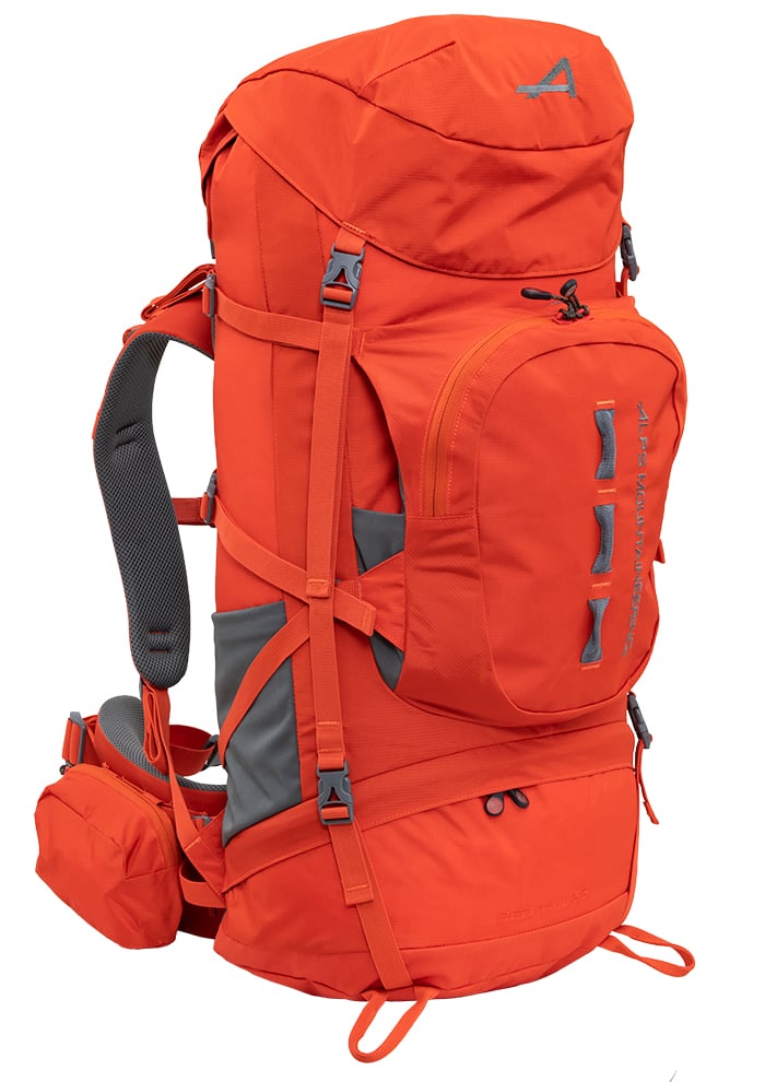 ALPS Mountaineering Red Tail 65L pack in Chili, angled front view