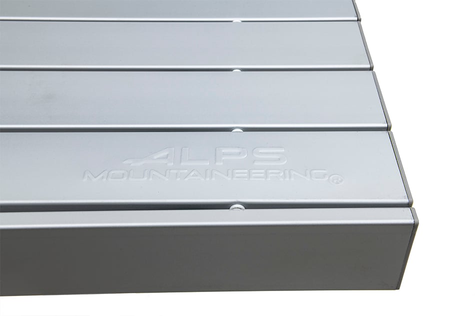 ALPS Mountaineering logo embossed in the silver Square Dining Table top