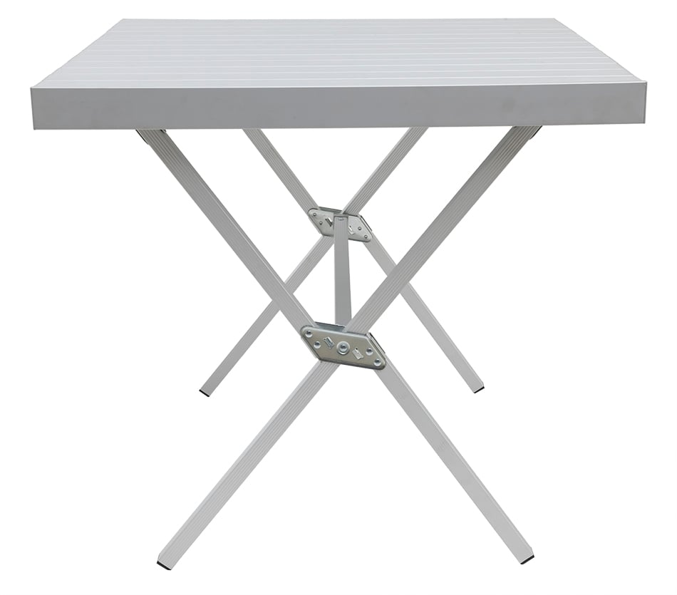 End view of ALPS Square Dining Table with X-shaped aluminum supports