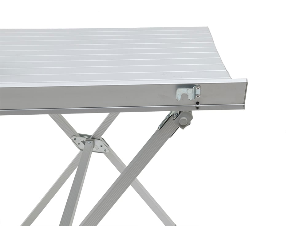 Close-up of the tabletop fastening bracket on an ALPS Square Dining Table