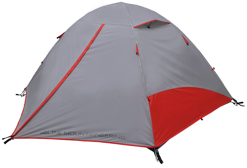 ALPS Taurus 2 tent with its gray and red rainfly closed