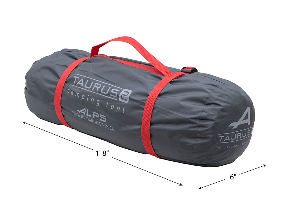 ALPS Taurus 2 carry bag with a packed-size diagram