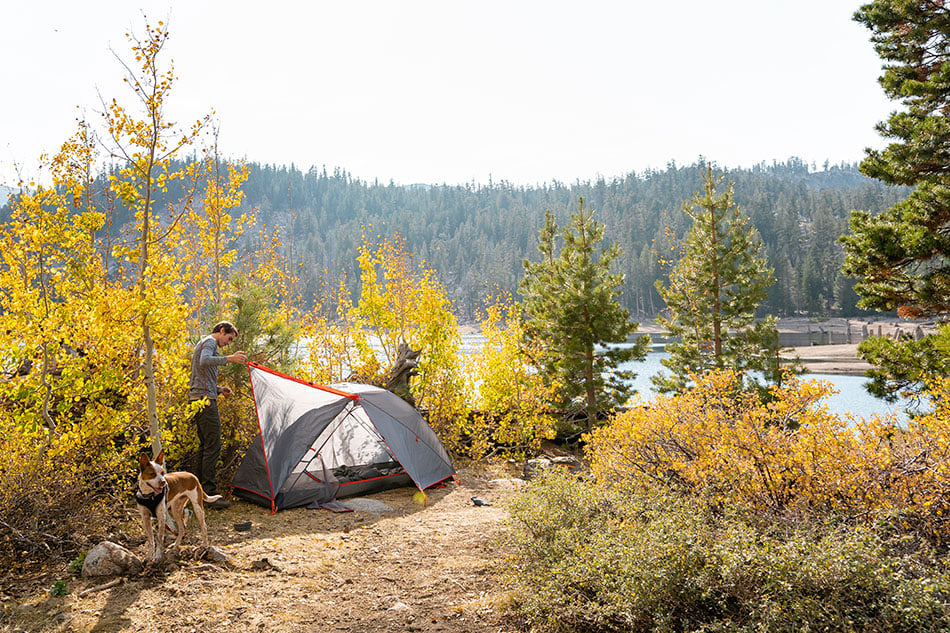 ALPS Helix tent at an autumn campsite overlooking a lake