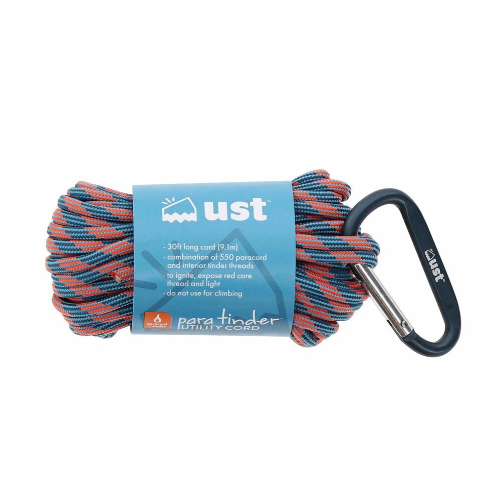 UST ParaTinder 30-foot orange and blue utility cord in manufacturer packaging, model 1146751