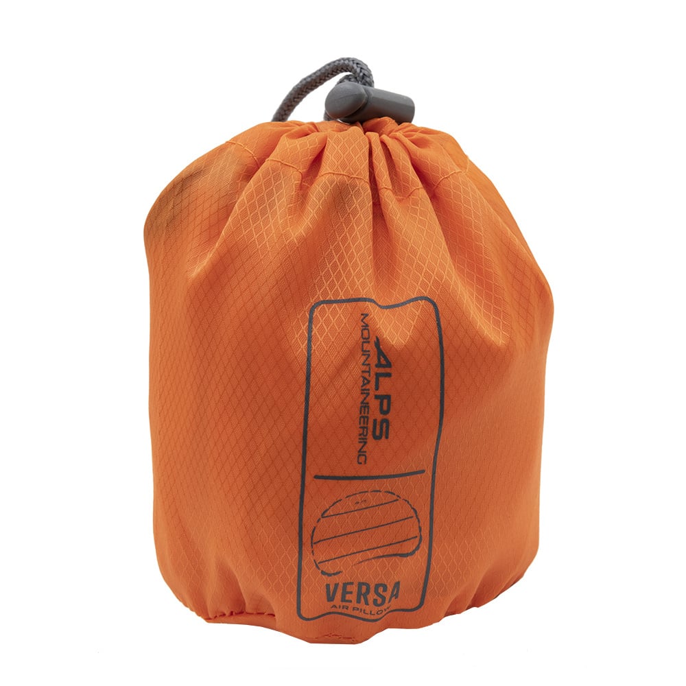 ALPS Versa pillow packed in its orange drawstring stuff sack