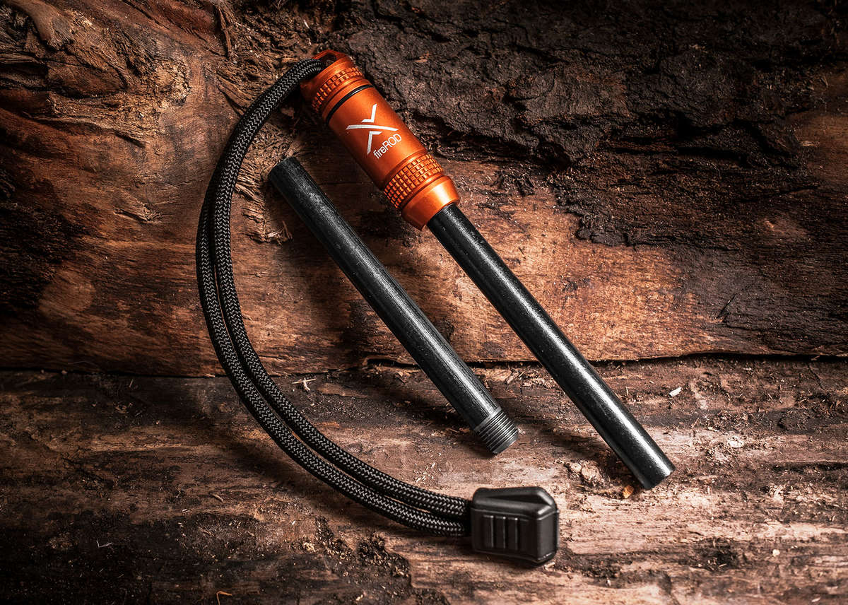 Orange Exotac fireROD with ferrocerium rod exposed