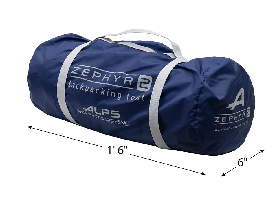 ALPS Mountaineering Zephyr 2-Person Tent - Packed-size dimensions diagram